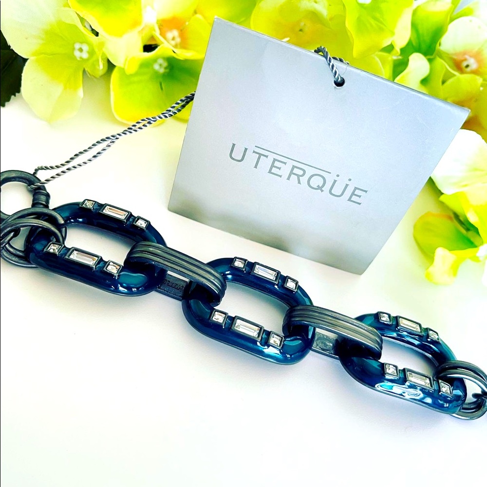 Uterqüe metallic teal chunky links bracelet